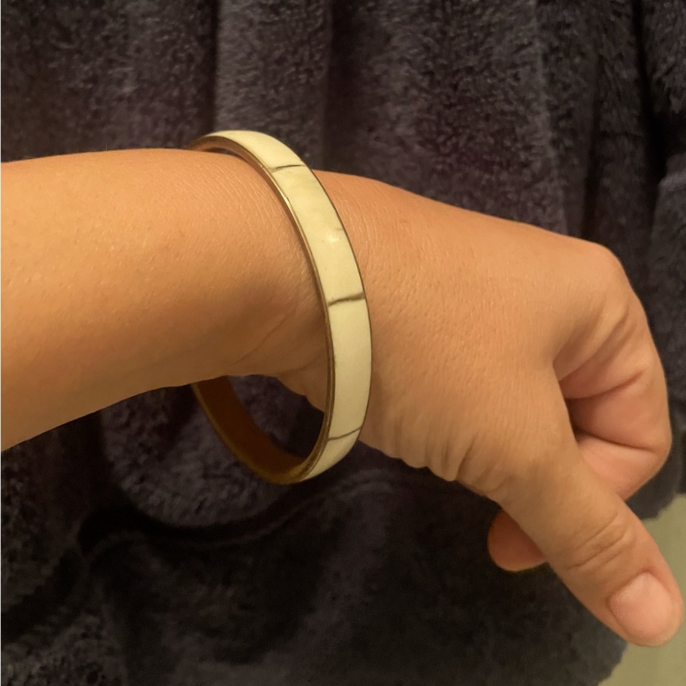 Cream and Brass Enamel Bangle Bracelet